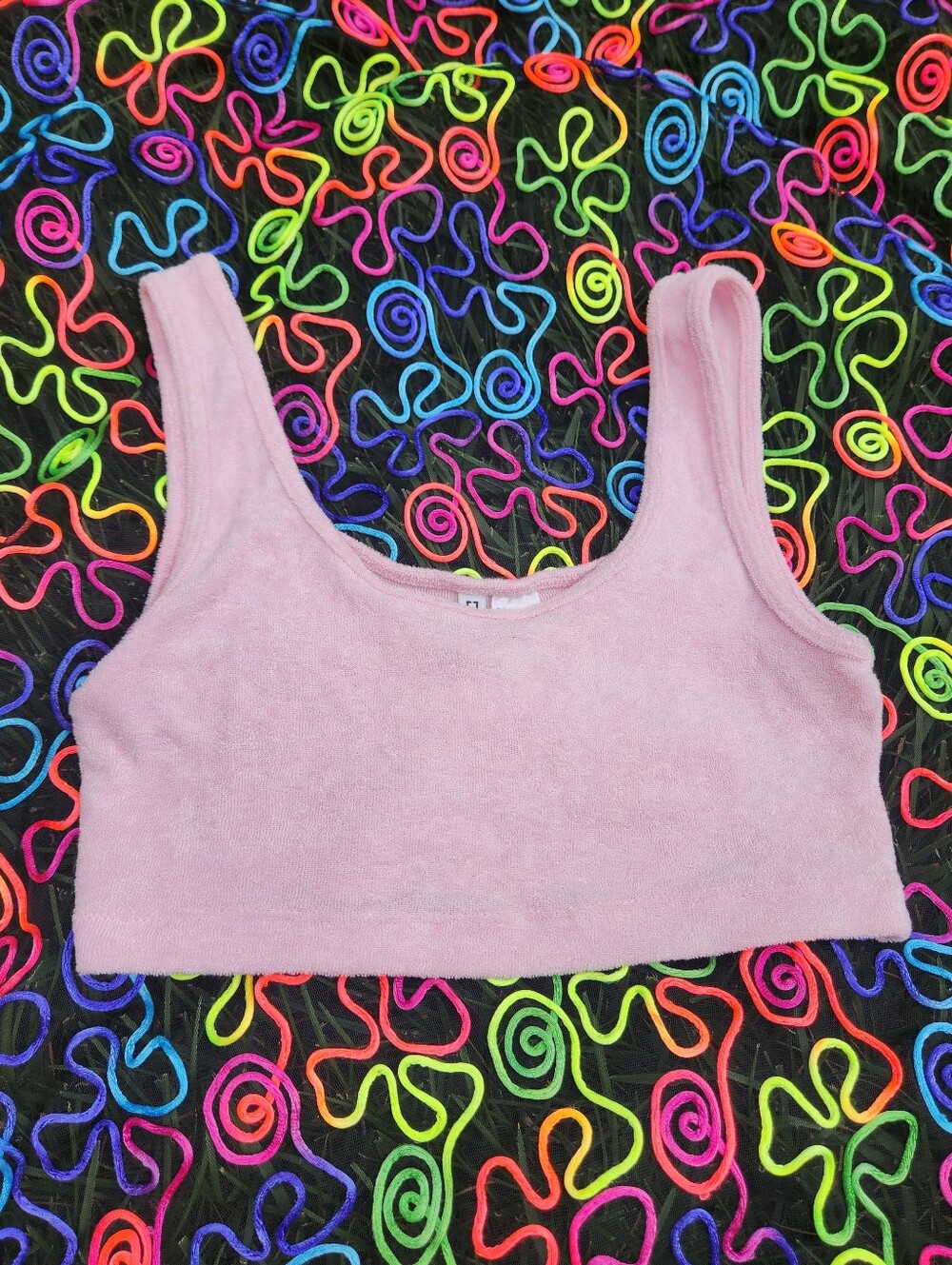"Pompom" Light Pink Terri Cloth Crop Tank
